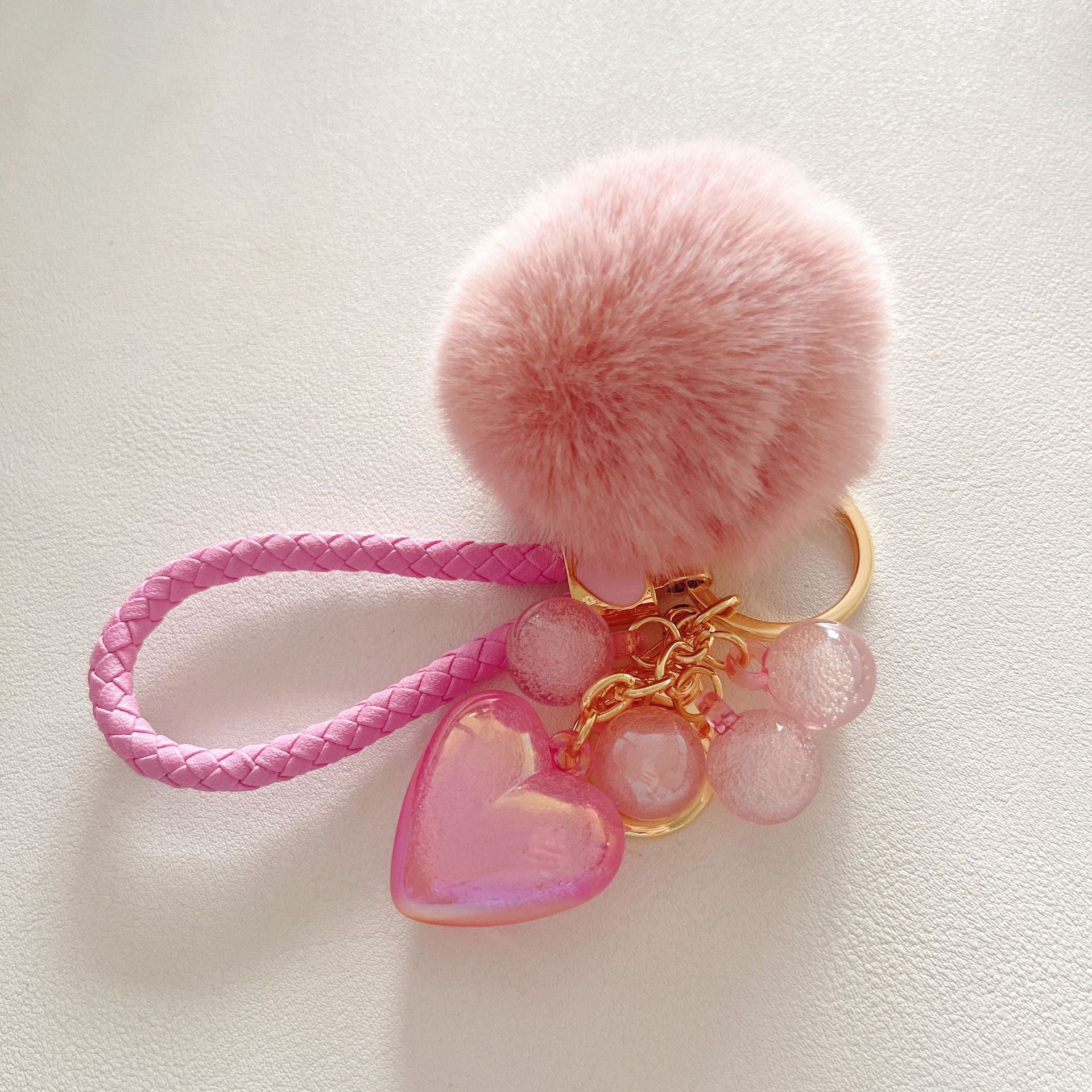 Wholesale Cute Acrylic Resin Beaded Love Fur Ball Keychain
